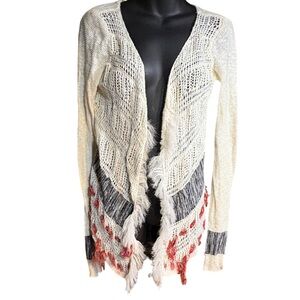 By BKE open front knit cardigan white blue shaggy medium